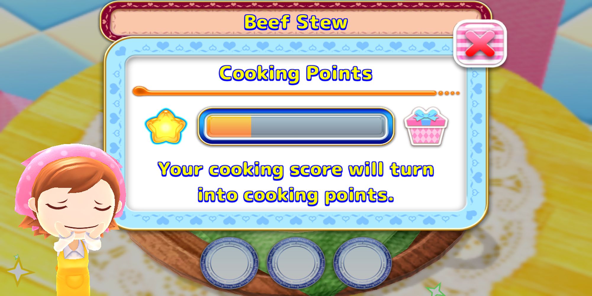 Cooking Mama gives you constructive criticism for your inconsistently cooked beef stew in Cooking Mama: Cuisine!