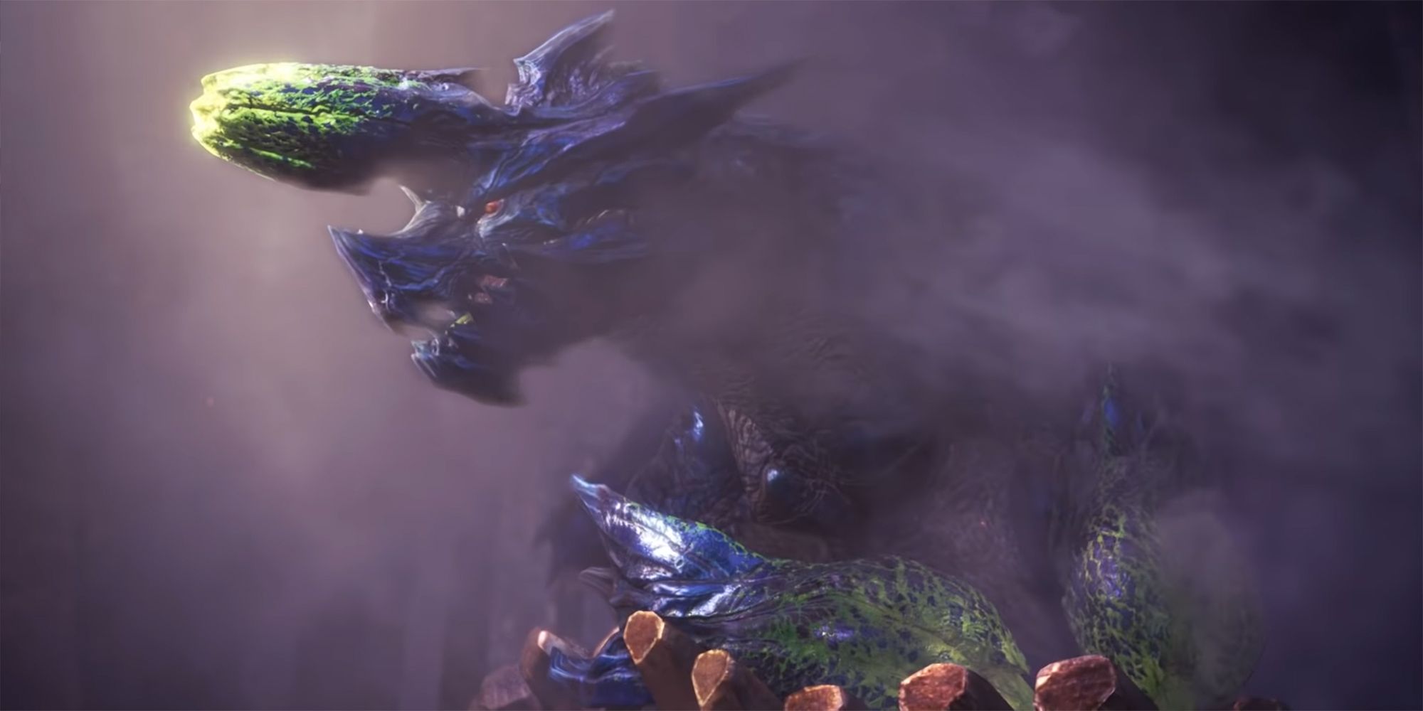 brachydios emerging from explosion cloud in cutscene