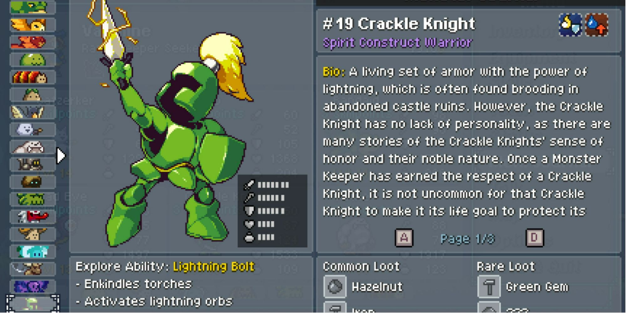 crackle knight journal entry in monster sanctuary