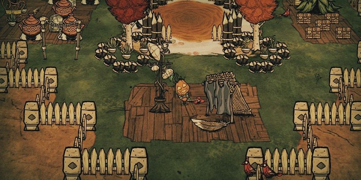 Don't Starve Together Oasis Birch Trees Stone Walls Wormwood Mushlamp