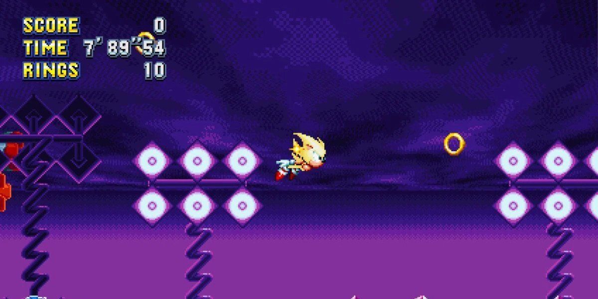 Super Sonic flying through Egg Reverie Zone in Sonic Mania