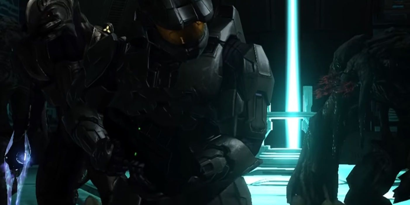 Master Chief, The Arbiter, and a Flood in Halo 3