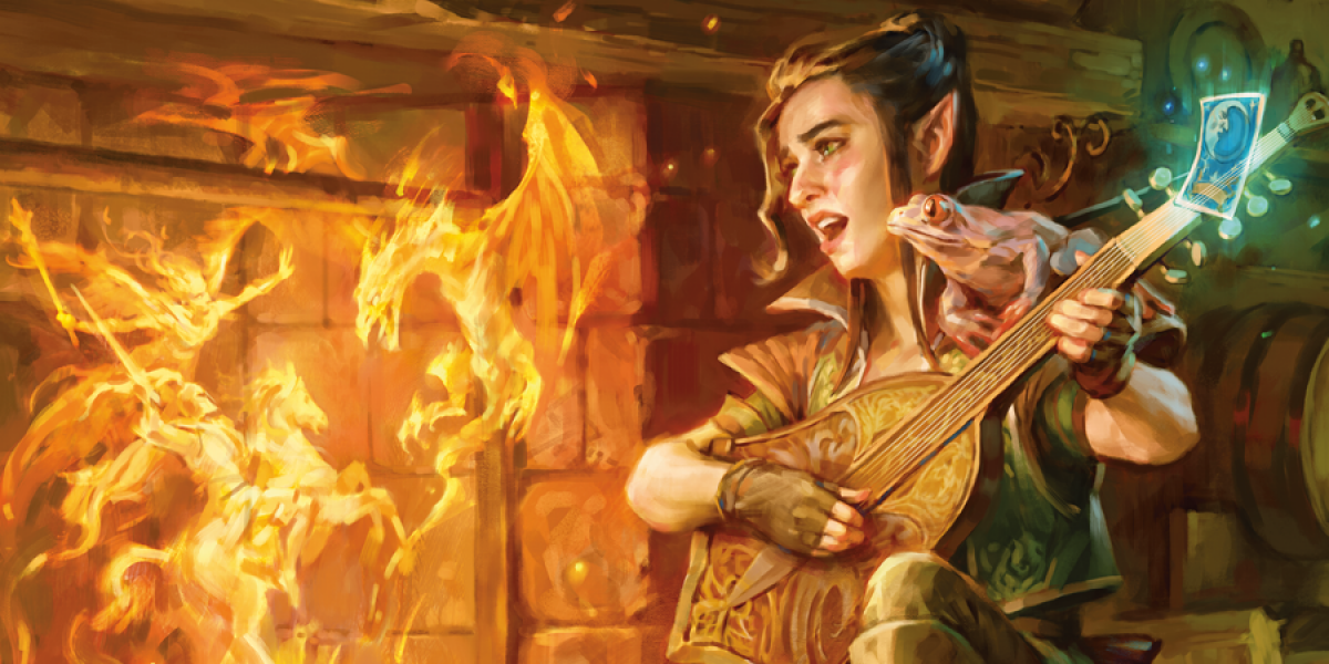 Dungeons And Dragons Dwarven Girl Playing Magical Lute Beside Fire Dwarf Dragon Fight