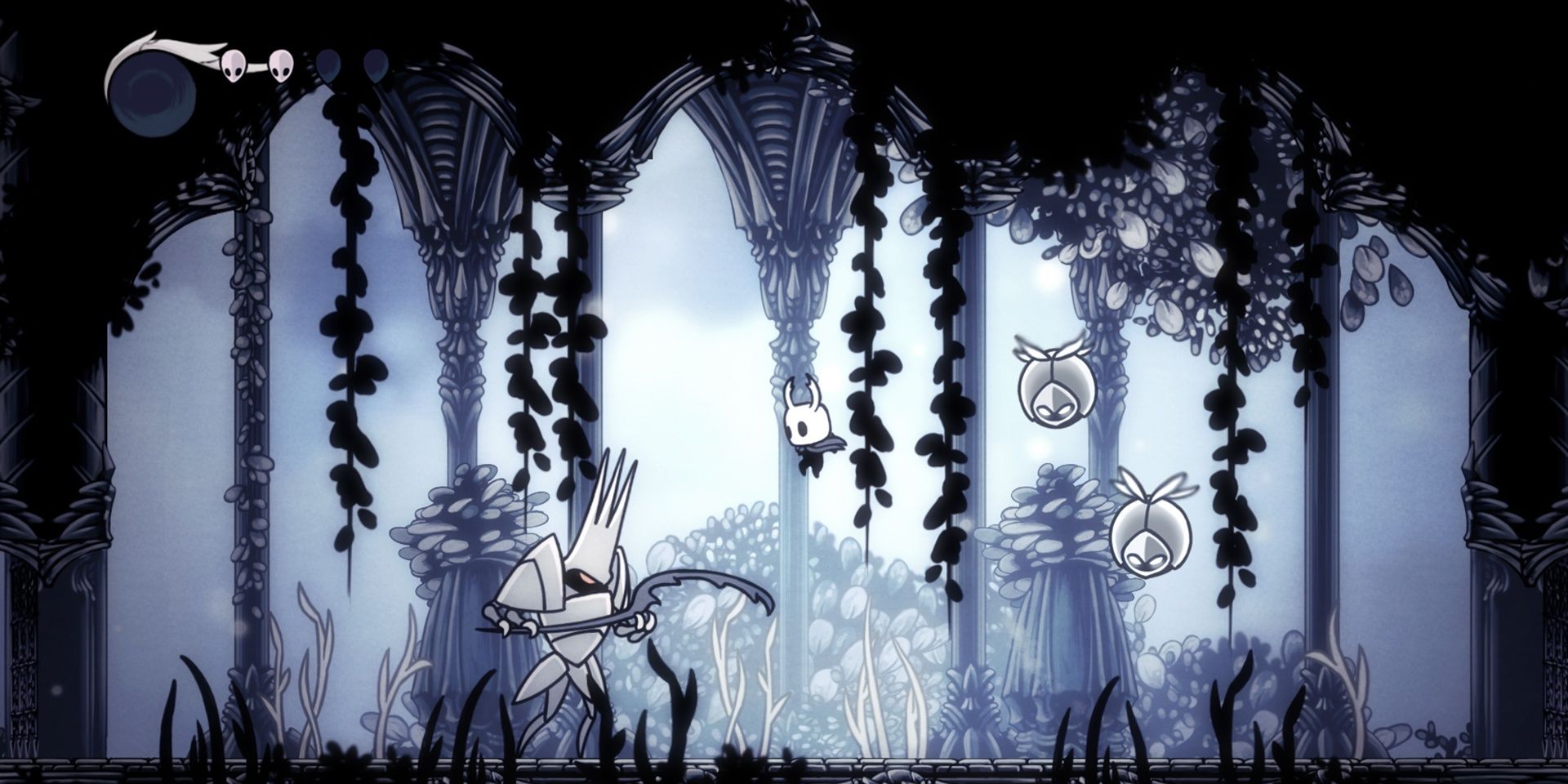 Knight in Hollow Knight fighting off insect-like enemies