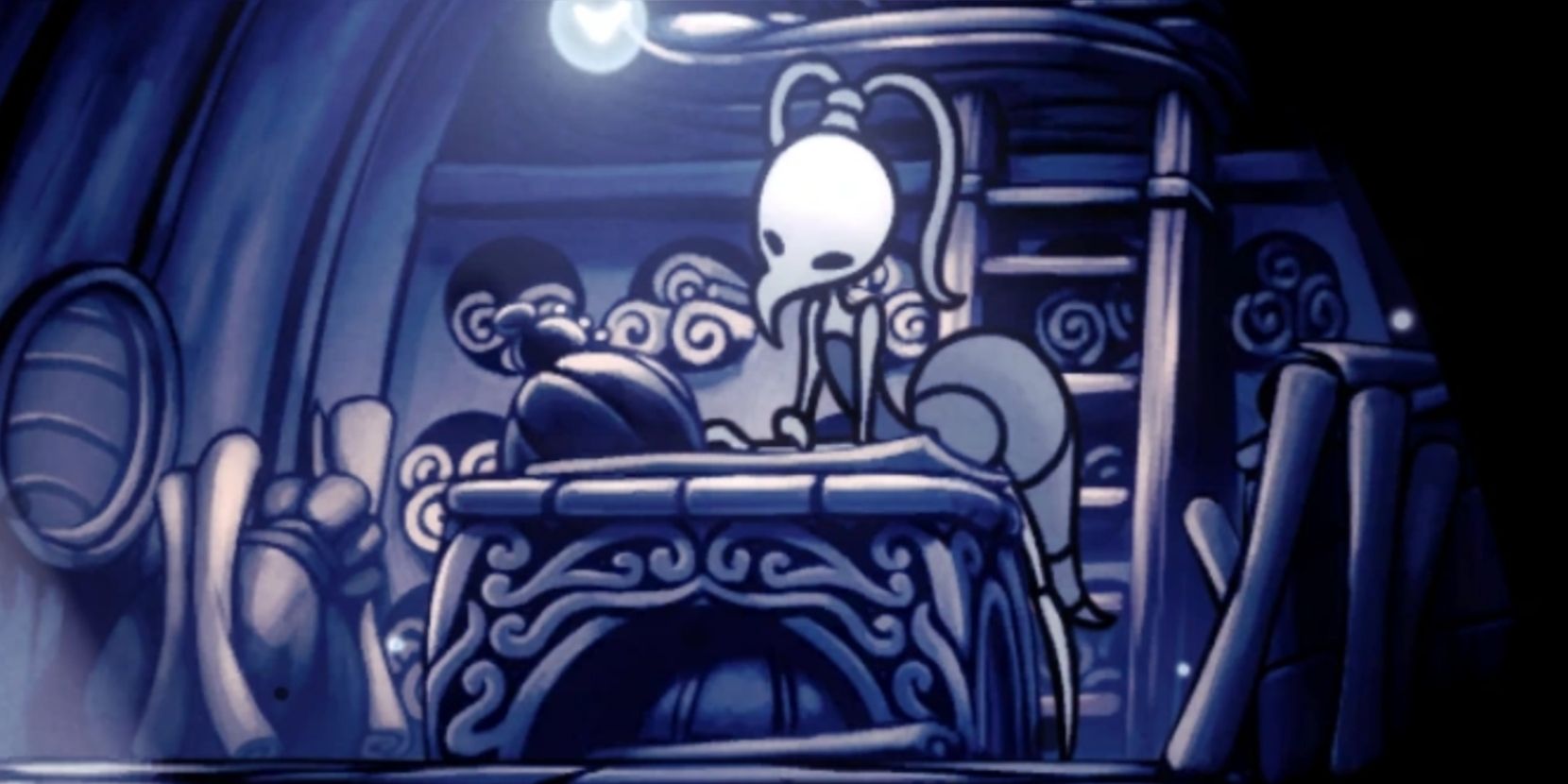 Iselda inside the Map Shop in Hollow Knight