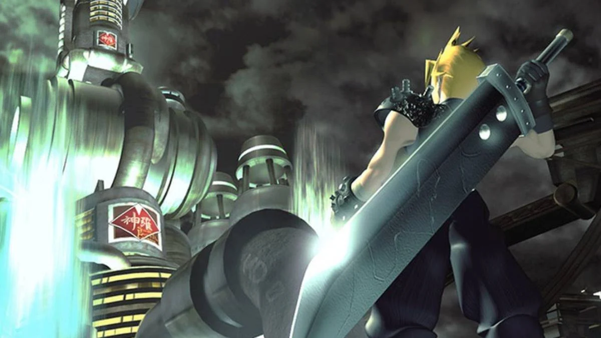 Cloud looks up at the city in the original Final Fantasy VII