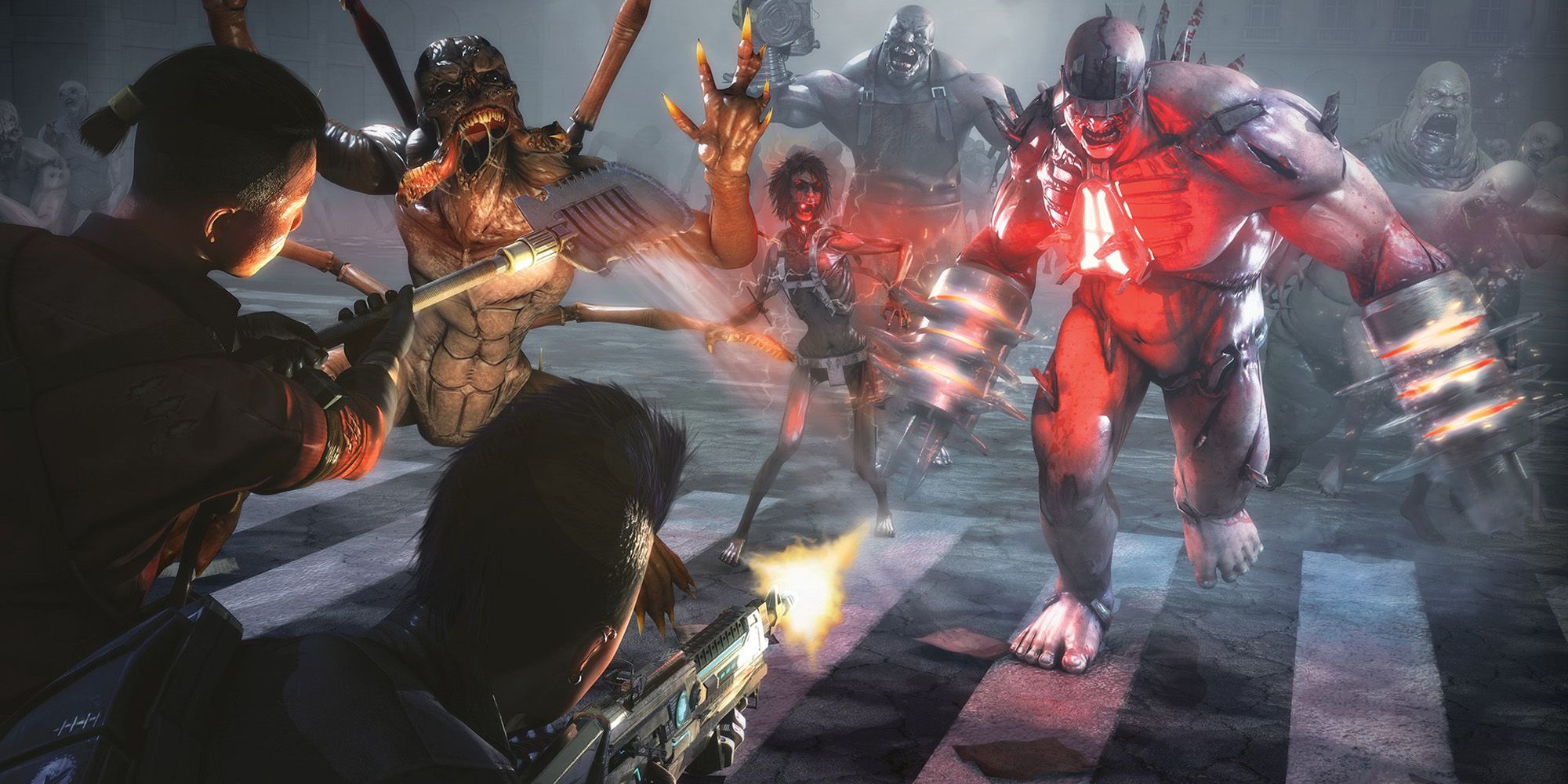 Killing Floor 2 Feature Image huge enemies in the game charging a line of players