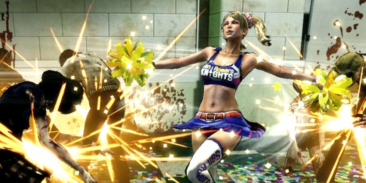 Juliet Slaying Zombies with her pom poms in Lollipop Chainsaw.