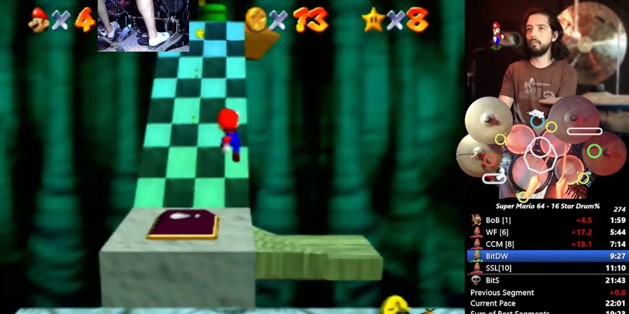 A streamer completes Super Mario 64 in just 20 minutes using a drum set!  - Meristation