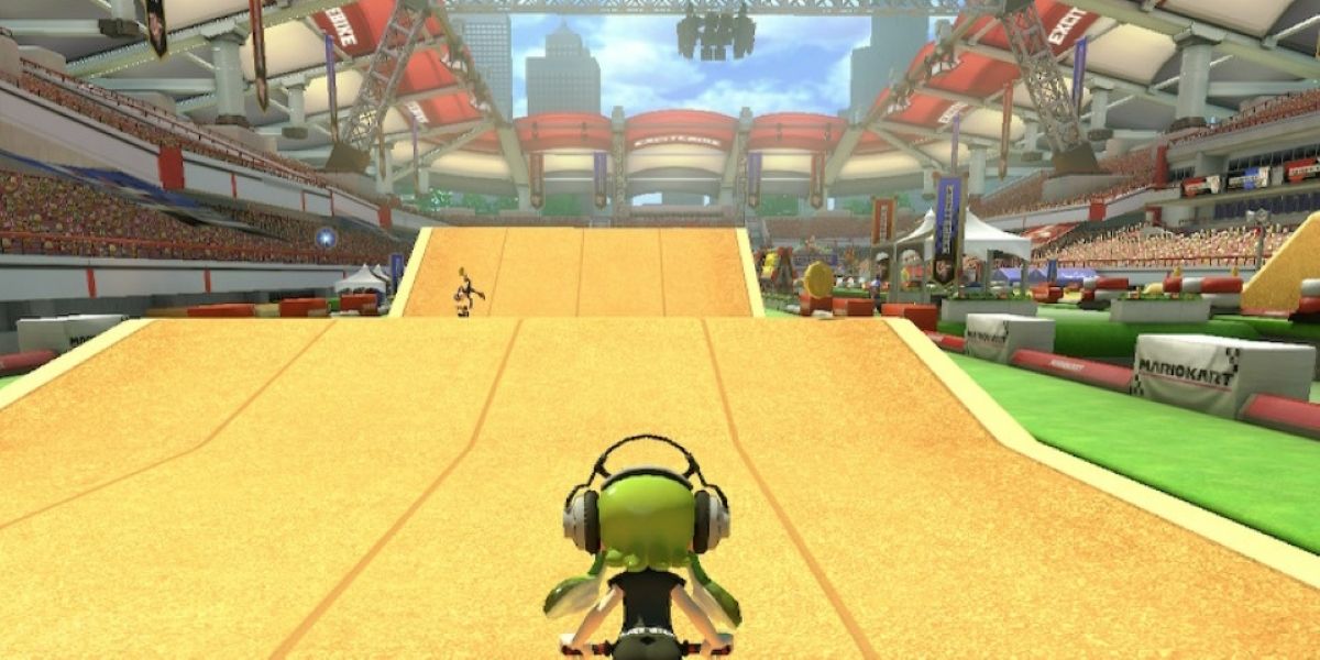 mario kart 8 excitebike arena inkling waluigi