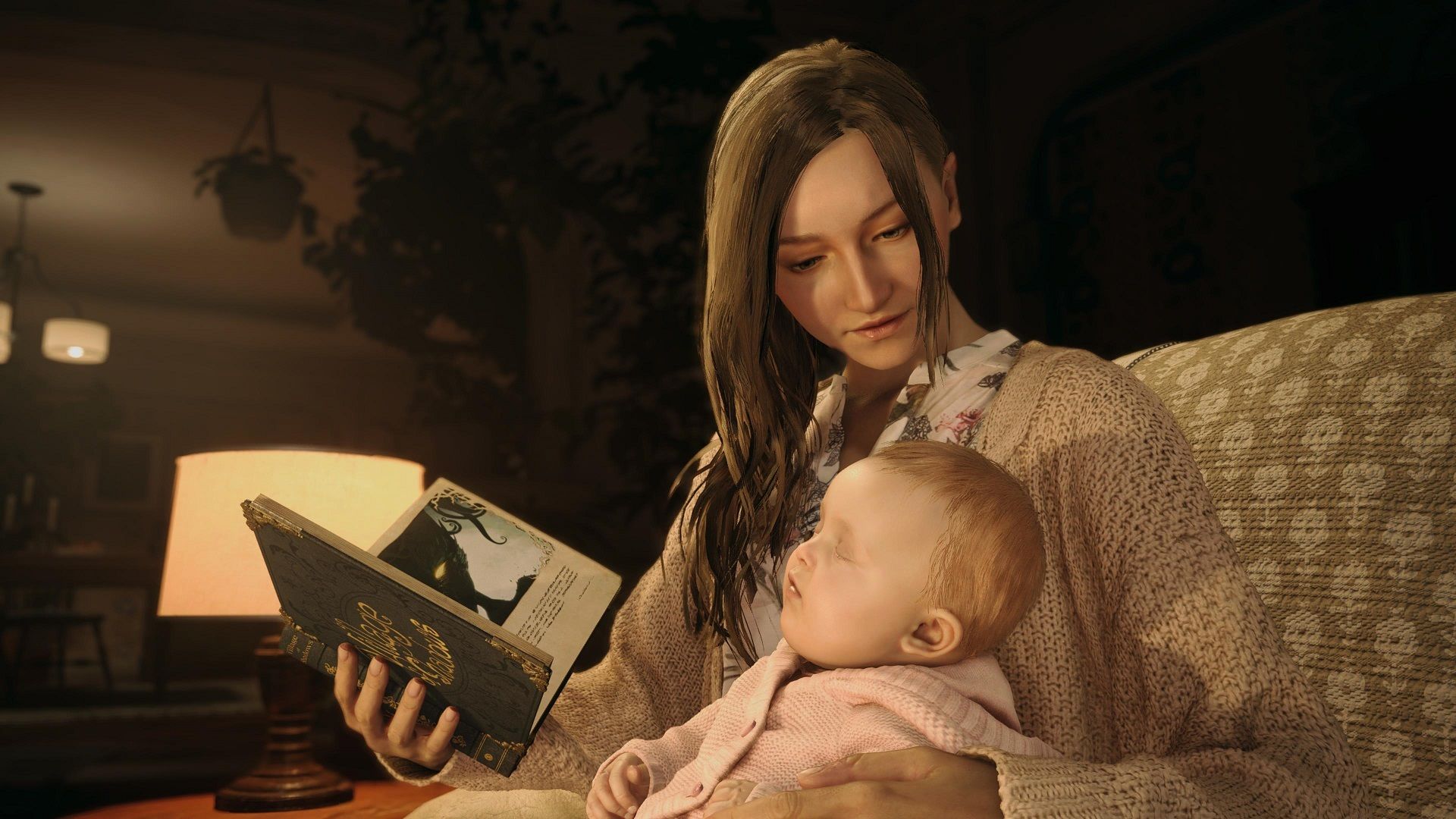 Mother Miranda disguised as Mia with baby Rose in Resident Evil Village