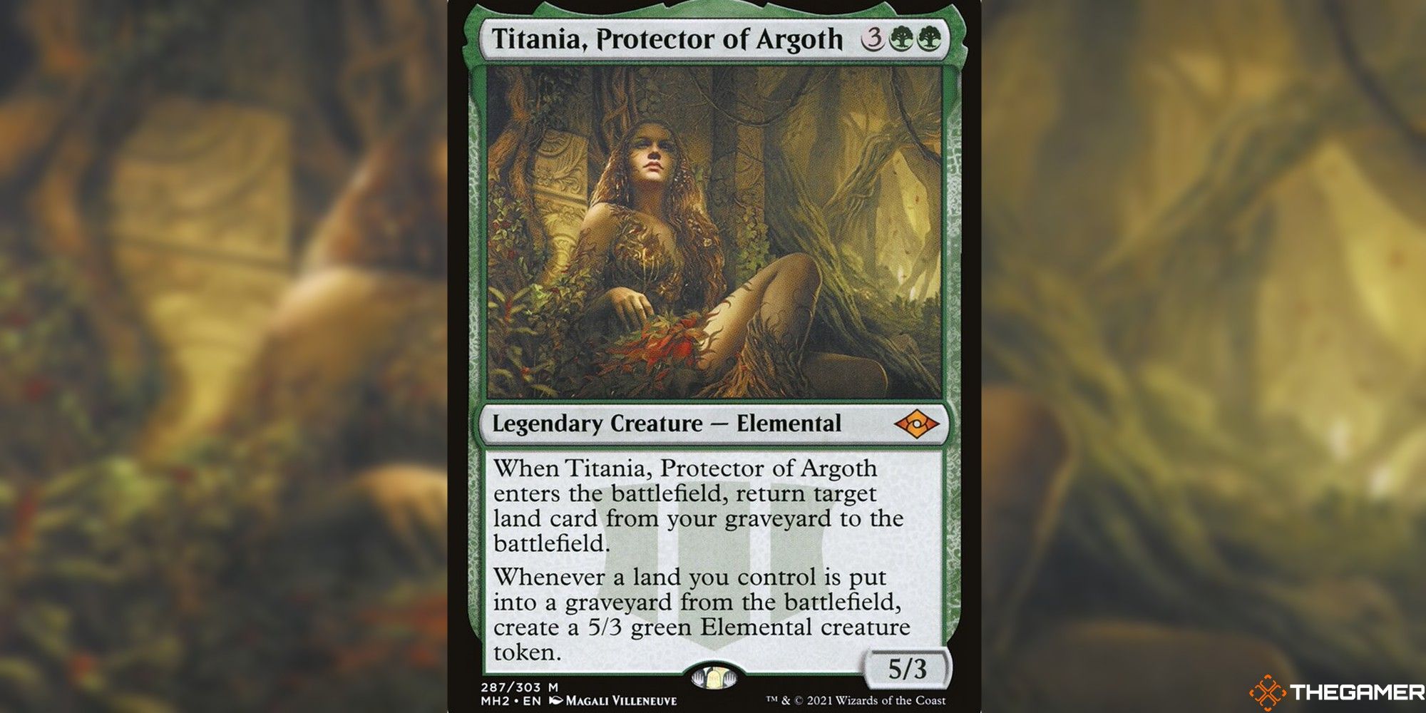 mtg titania, protector of argoth full card and art background