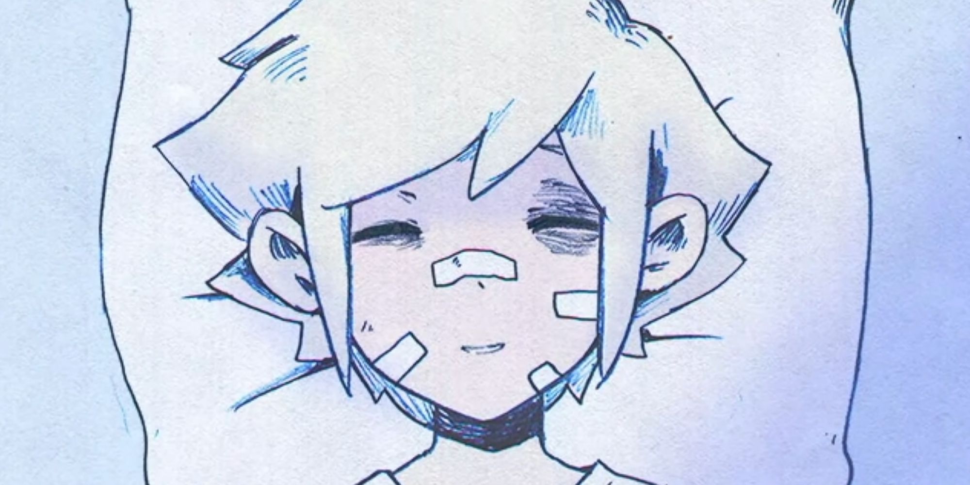 A screenshot from the Secret Ending of Omori, showing Basil smiling at Sunny from his hospital bed