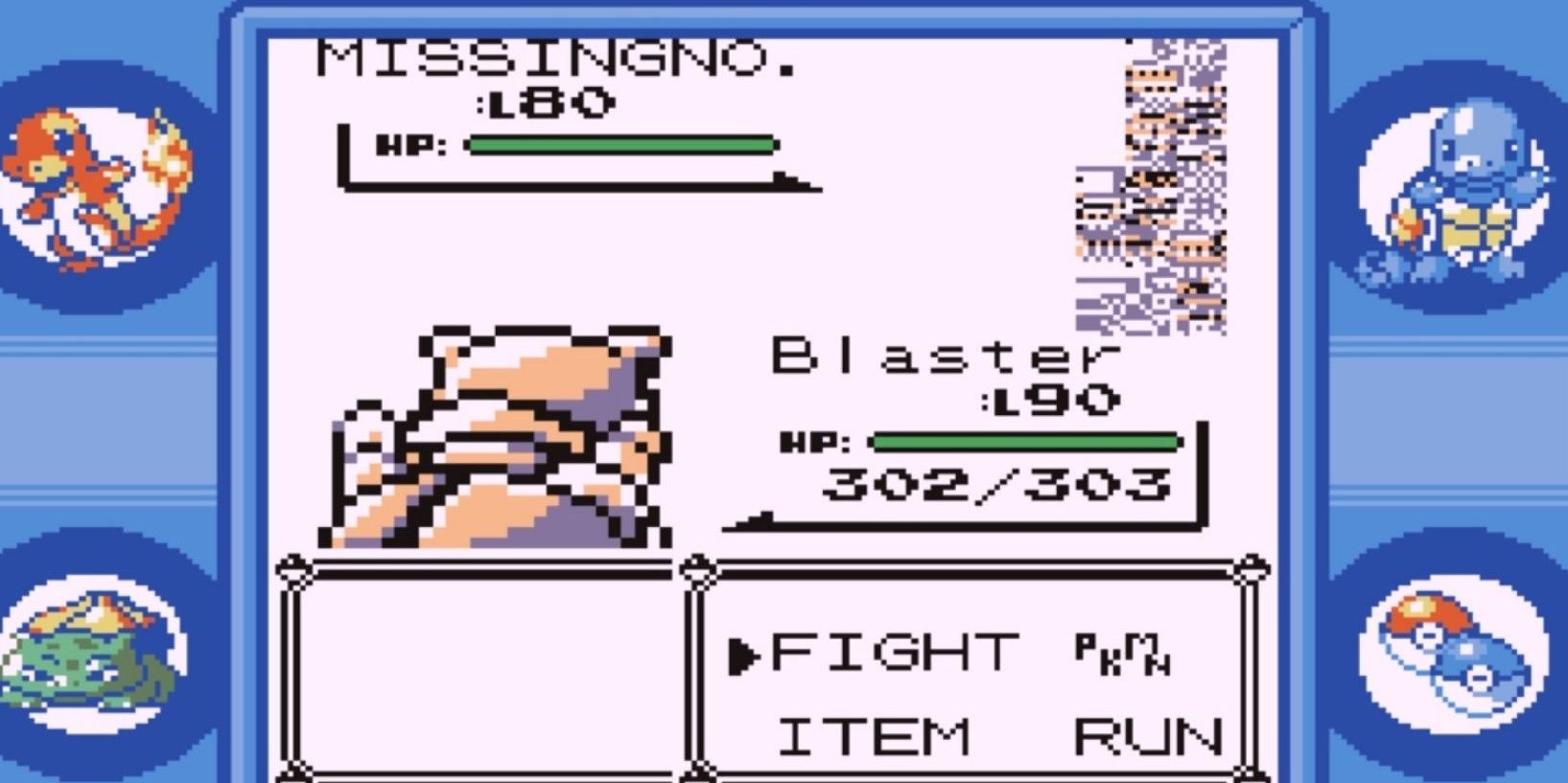 pokemon missingno battle against blastoise, nicknamed blaster