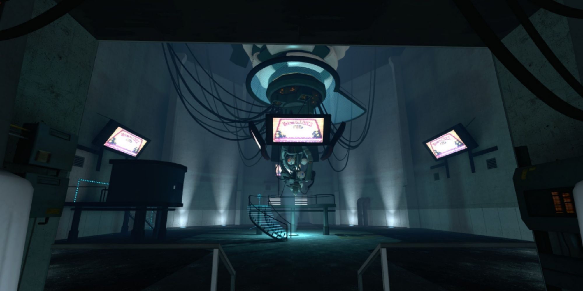 Portal screenshot of GlaDOS in her quarters