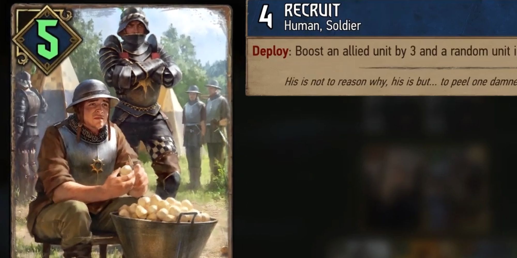 Gwent Rogue Mage. Recruit card with two soldiers awaiting battle.