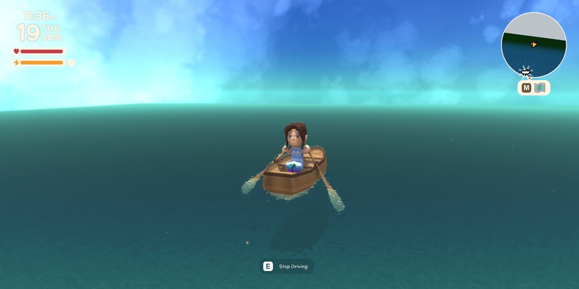 Player in a rowboat in the sea