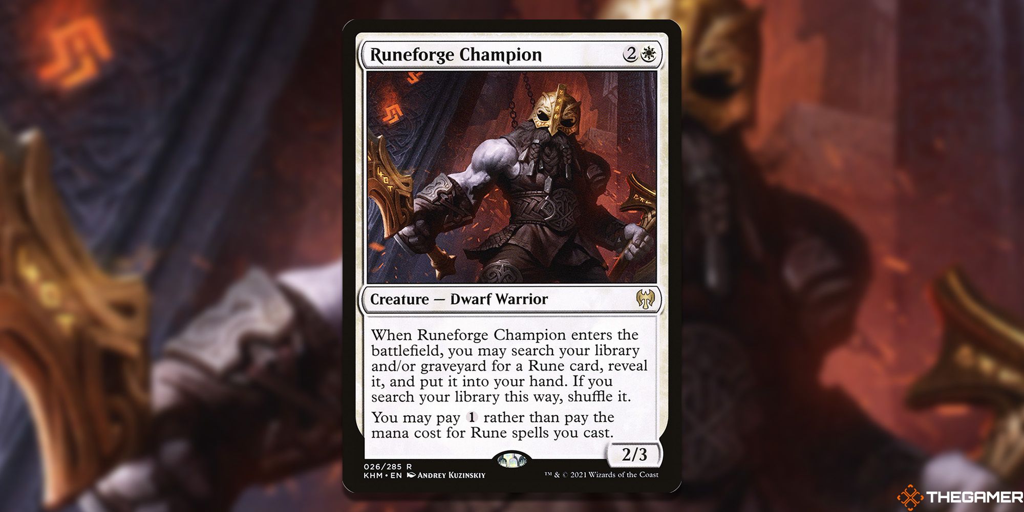 Runeforge Champion Magic: The Gathering overlaid over artwork.
