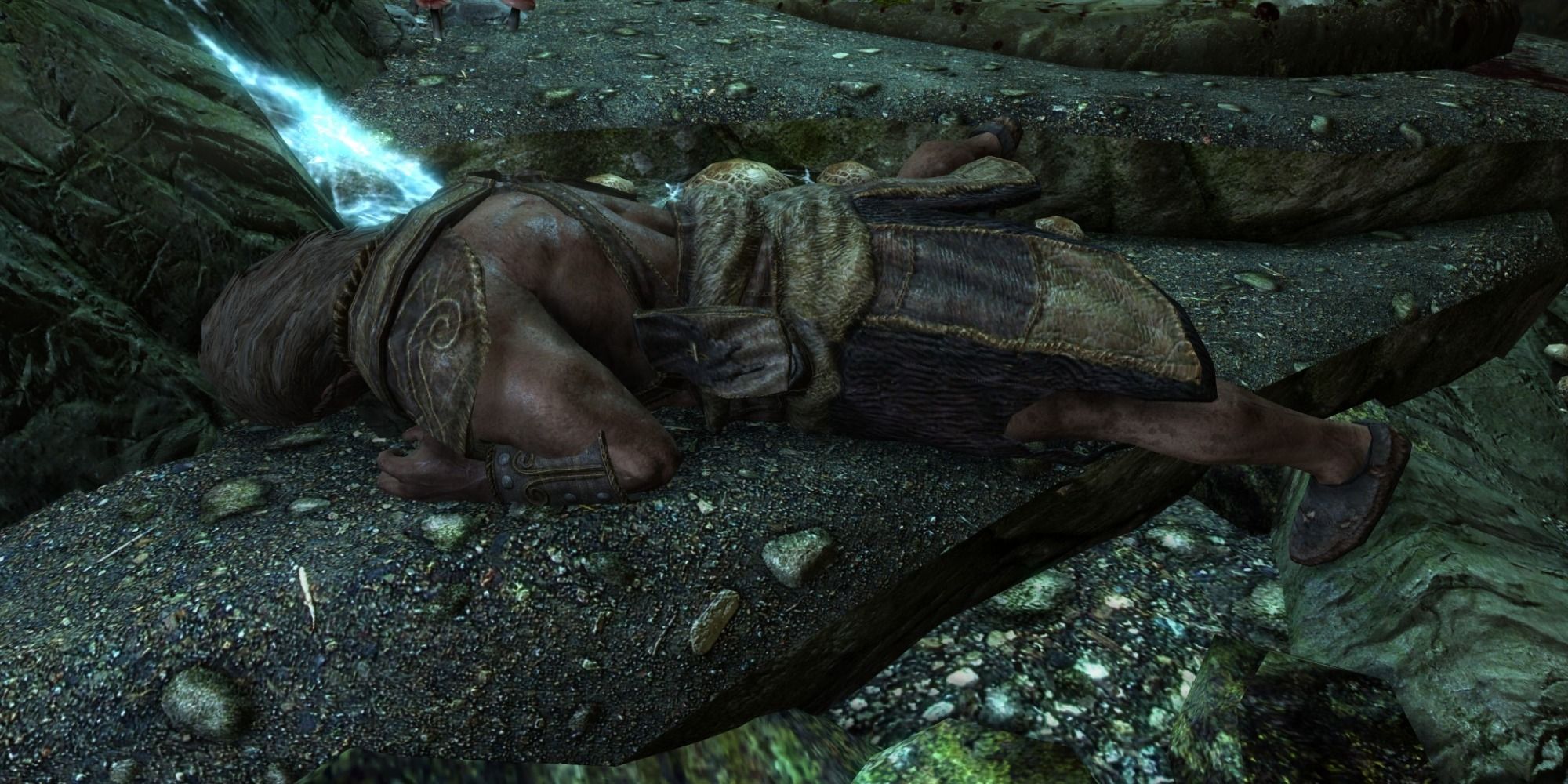 Skyrim screenshot showing body of NPC Agrius