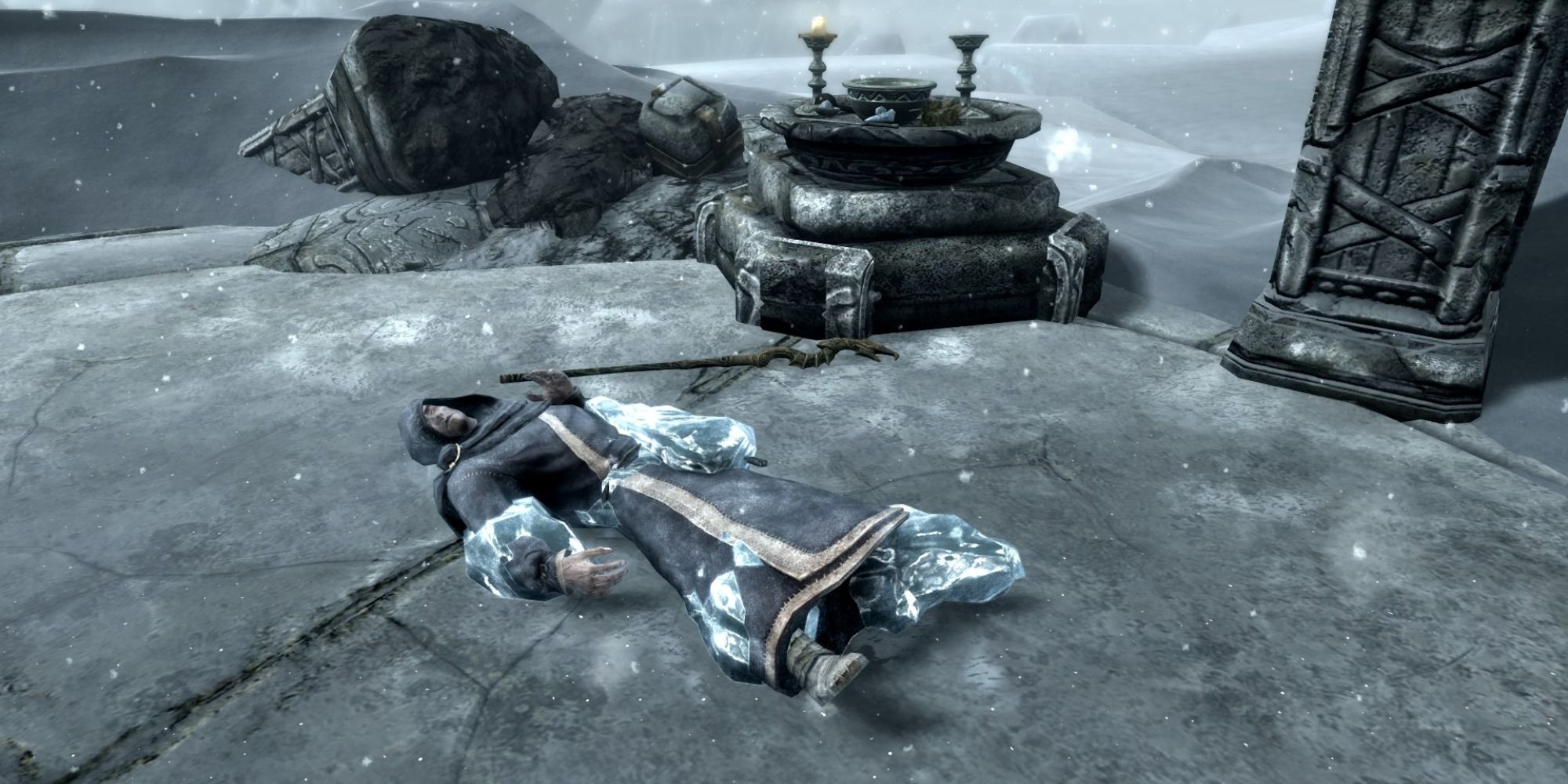 Skyrim screenshot showing body of Rundi.