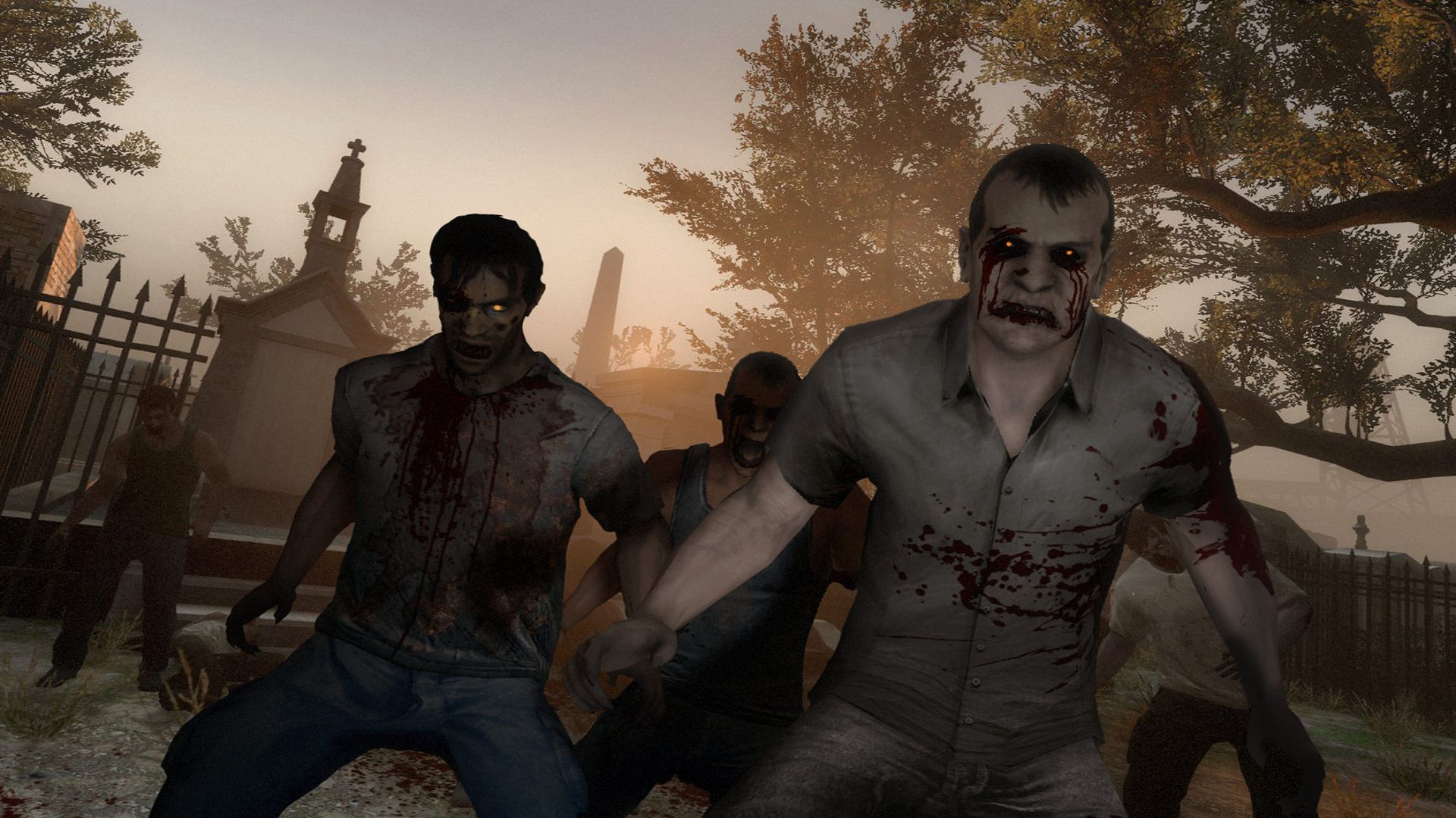 L4D2 horde of zombies in a graveyard