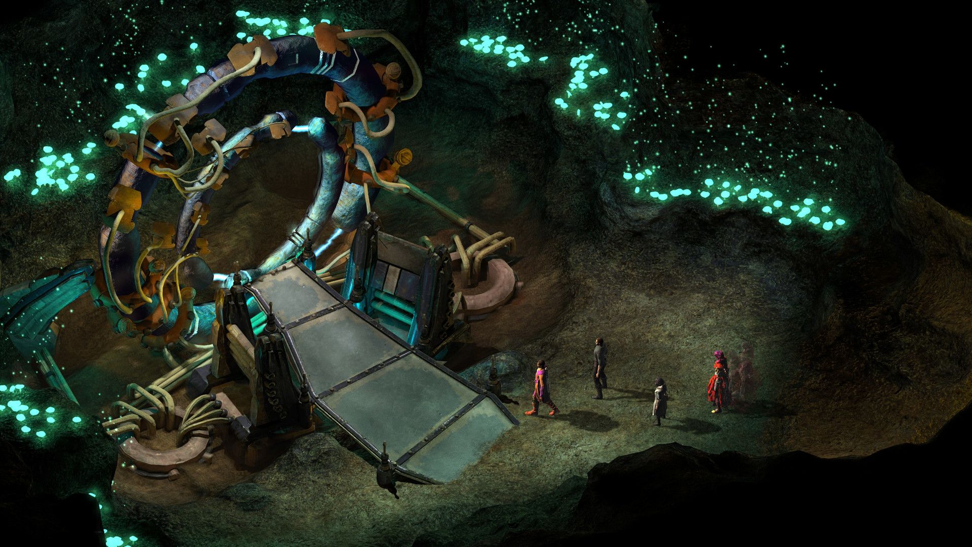 Torment Tides Of Numenera party standing before a giant portal