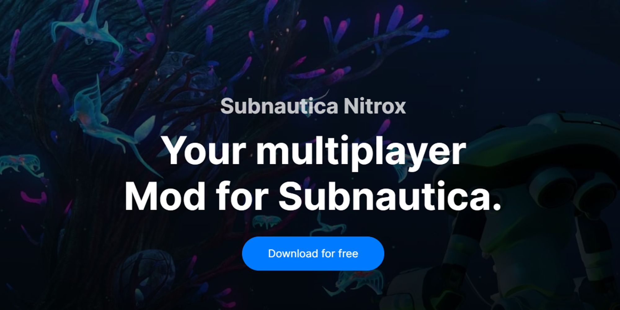 A screenshot of the Nitrox website that lets you download the multiplayer mod for Subnautica