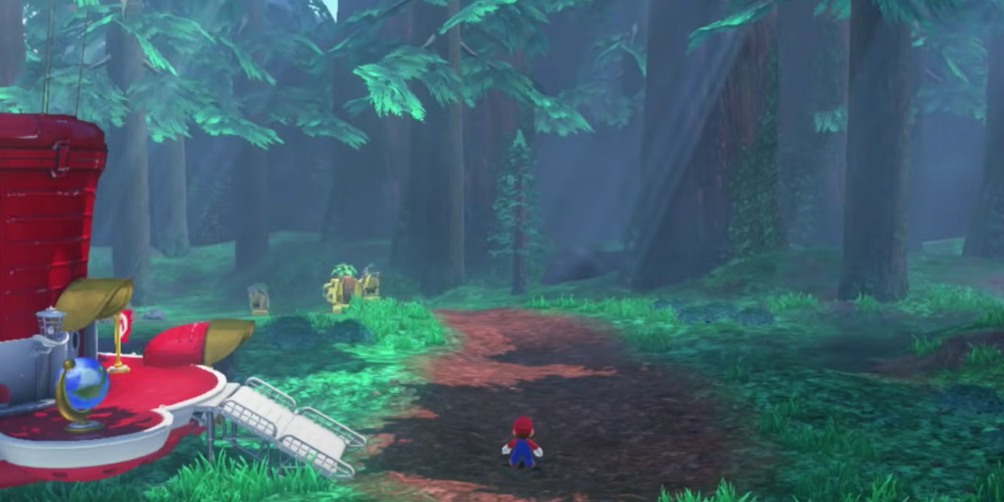 super mario odyssey mario arriving at the wooded kingdom