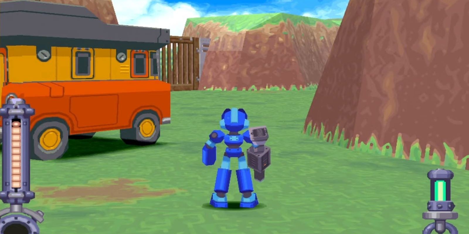 Mega Man next to the Support Car in Mega Man Legends