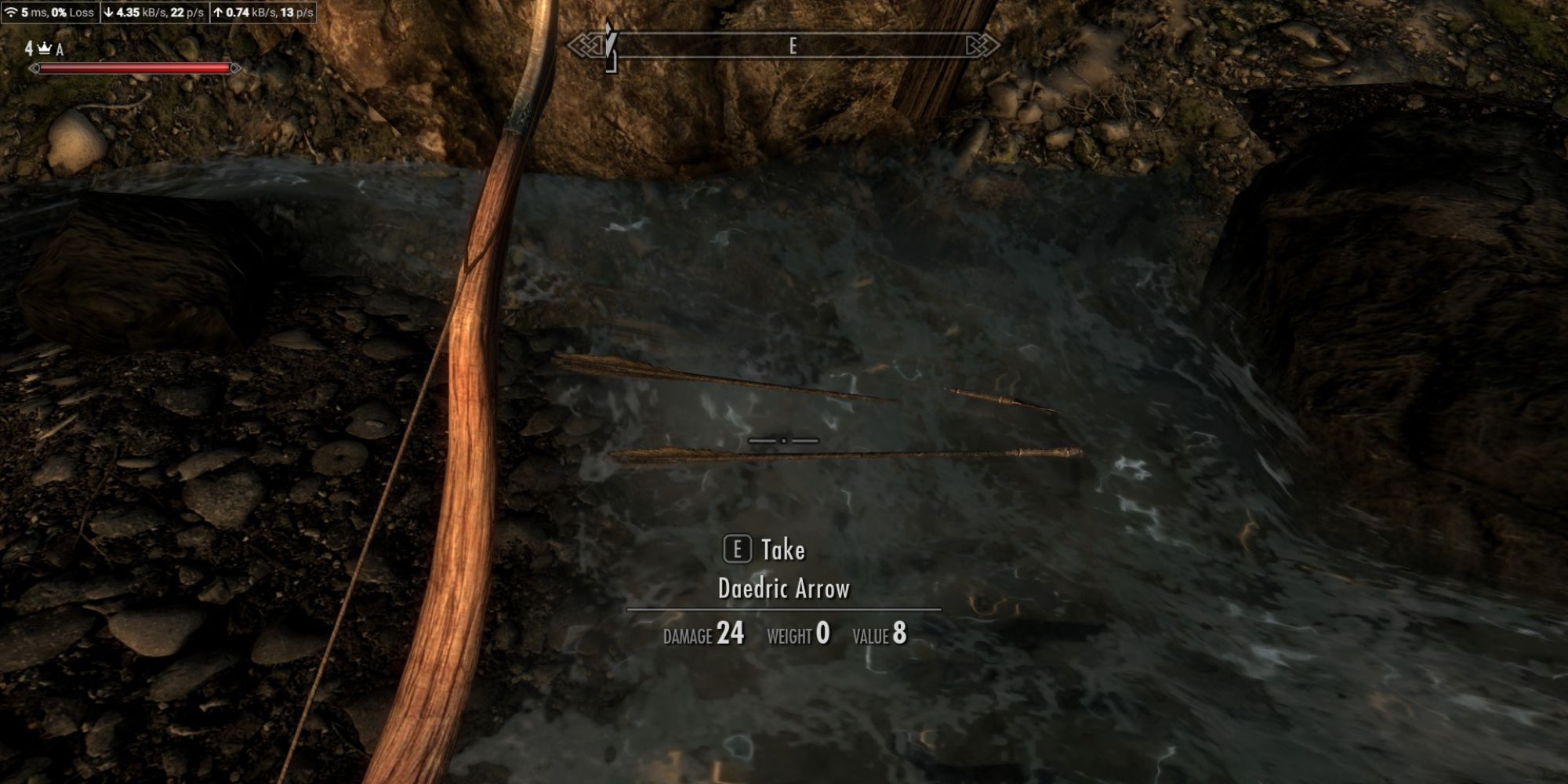 Player looks at two daedric arrows dropped by party member