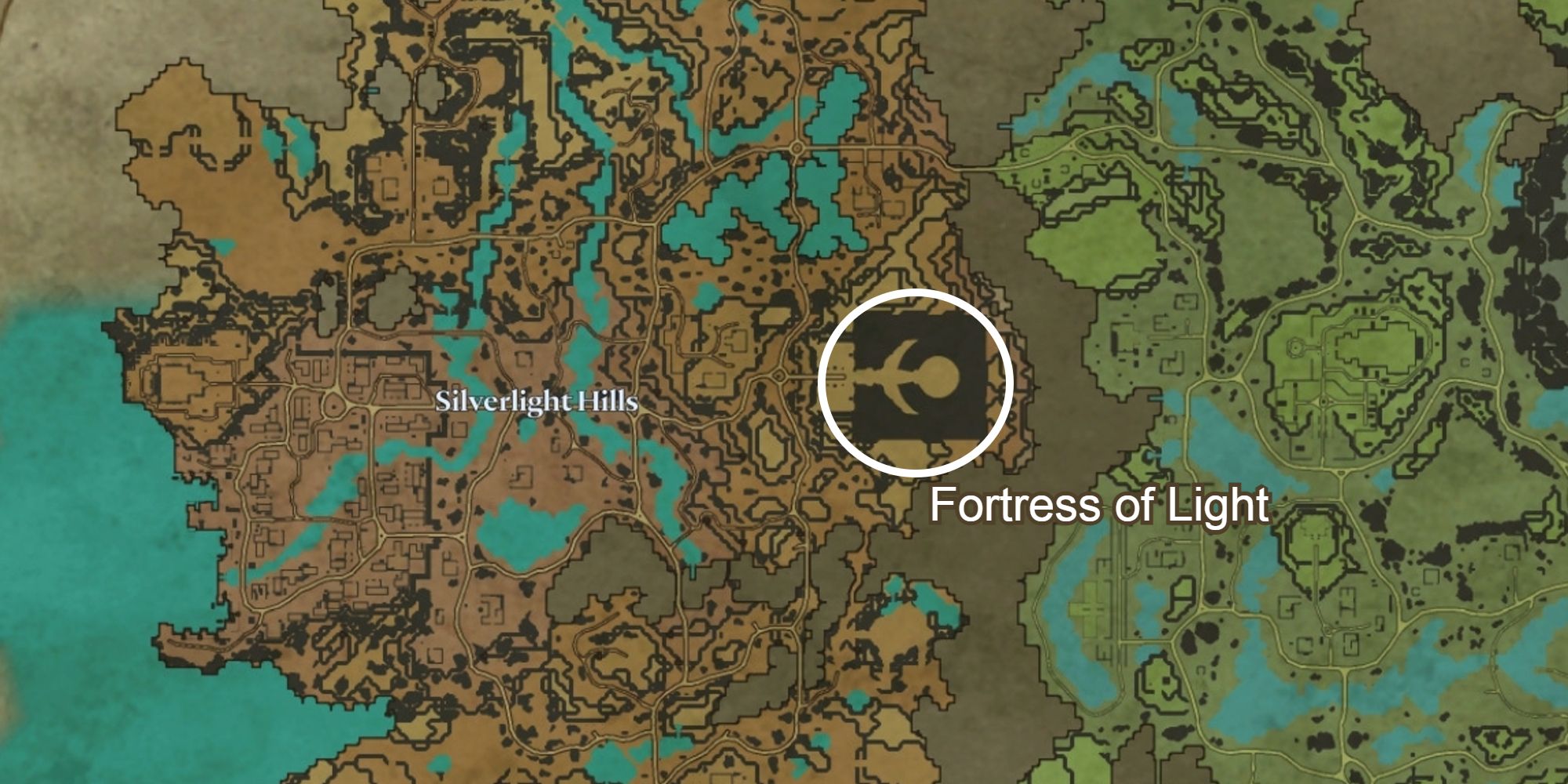 fortress of light location circled on map