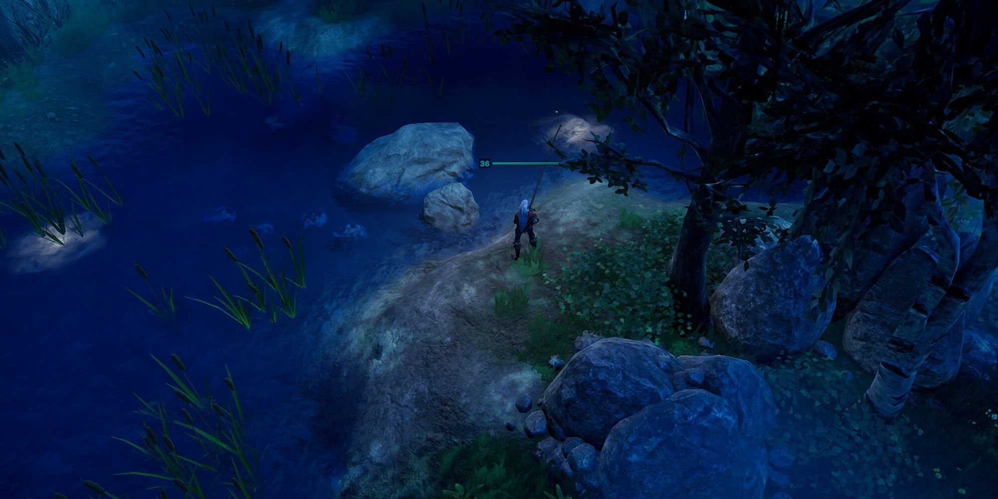 player fishing from river at night