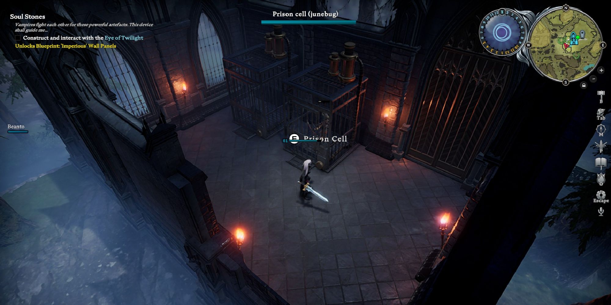 player standing in front of prison cell