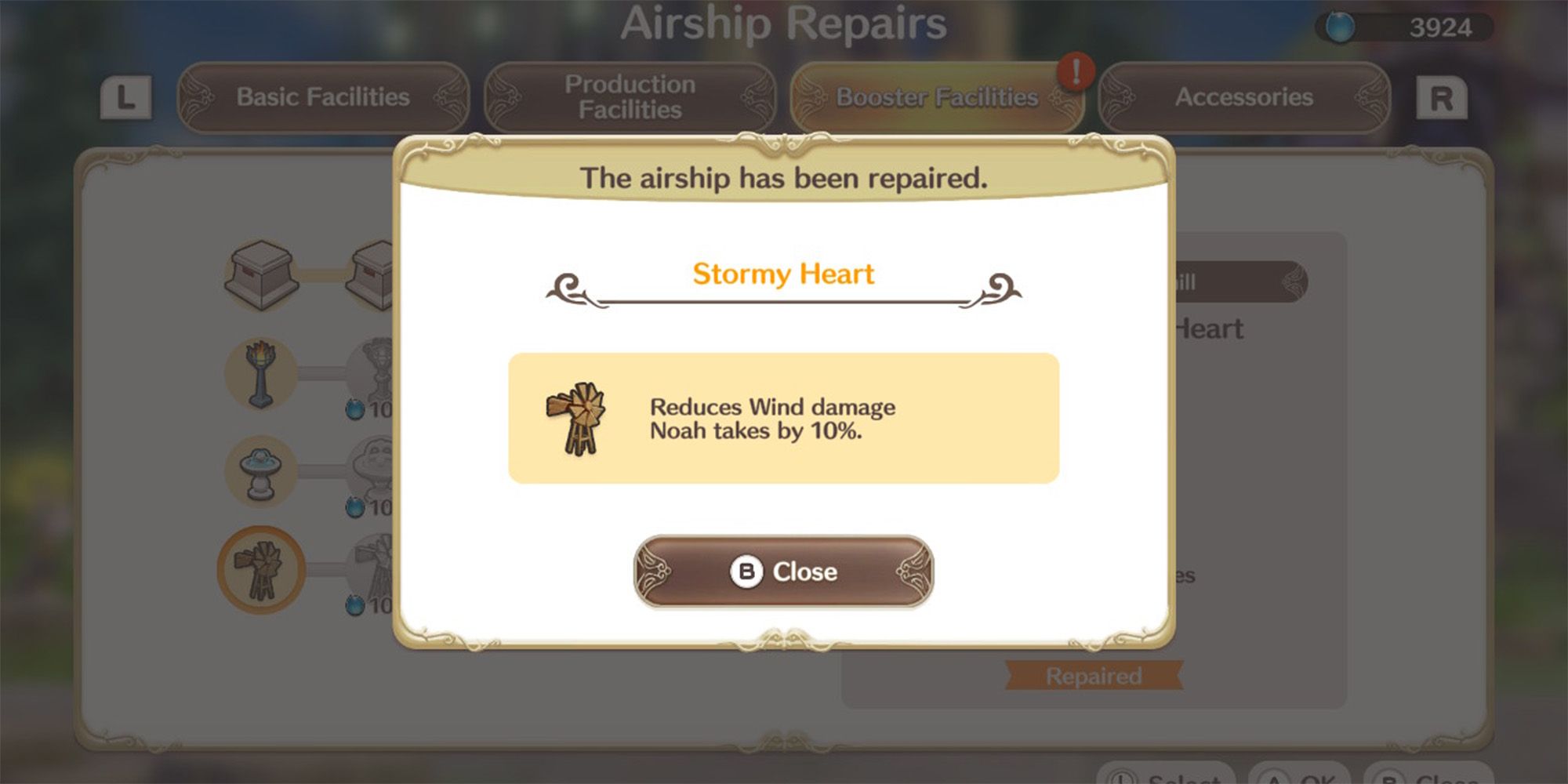 acquiring the stormy heart upgrade for the airship, reducing damage from wind attacks