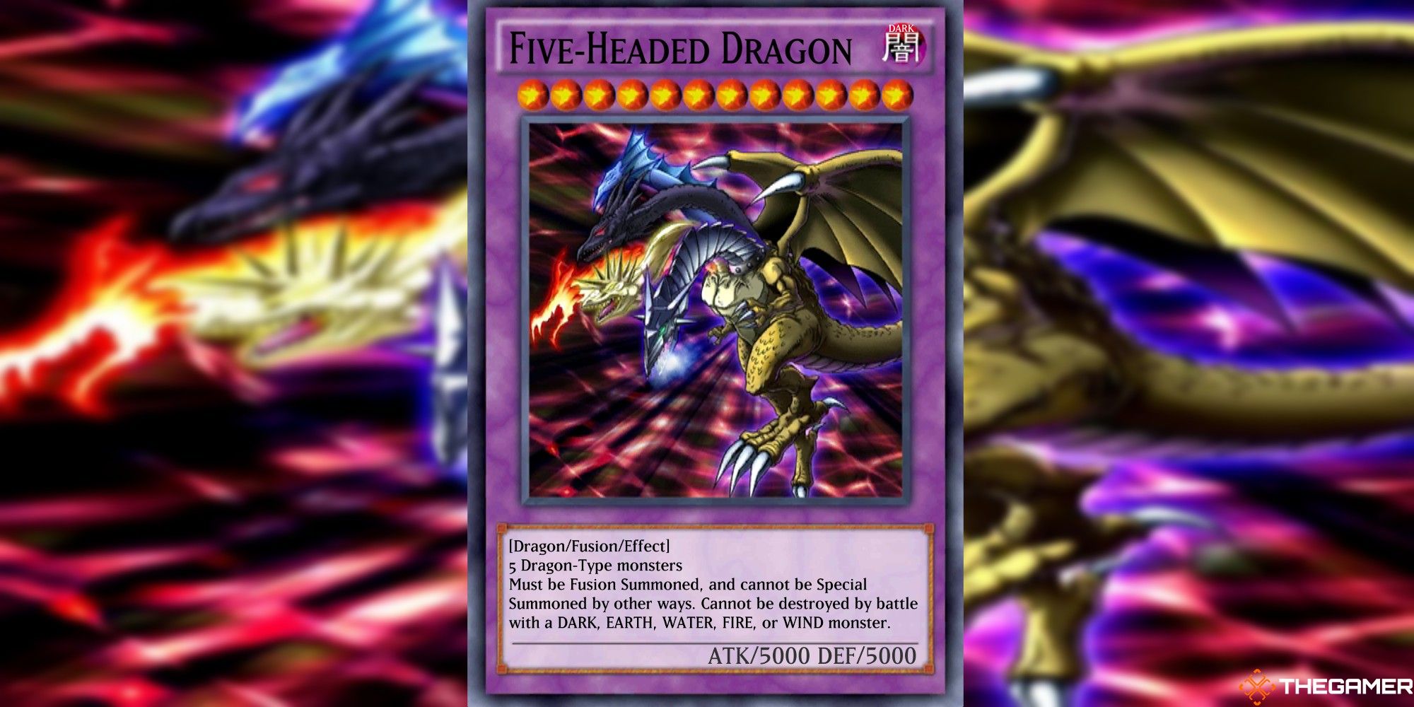 yugioh five-headed dragon full card and art background