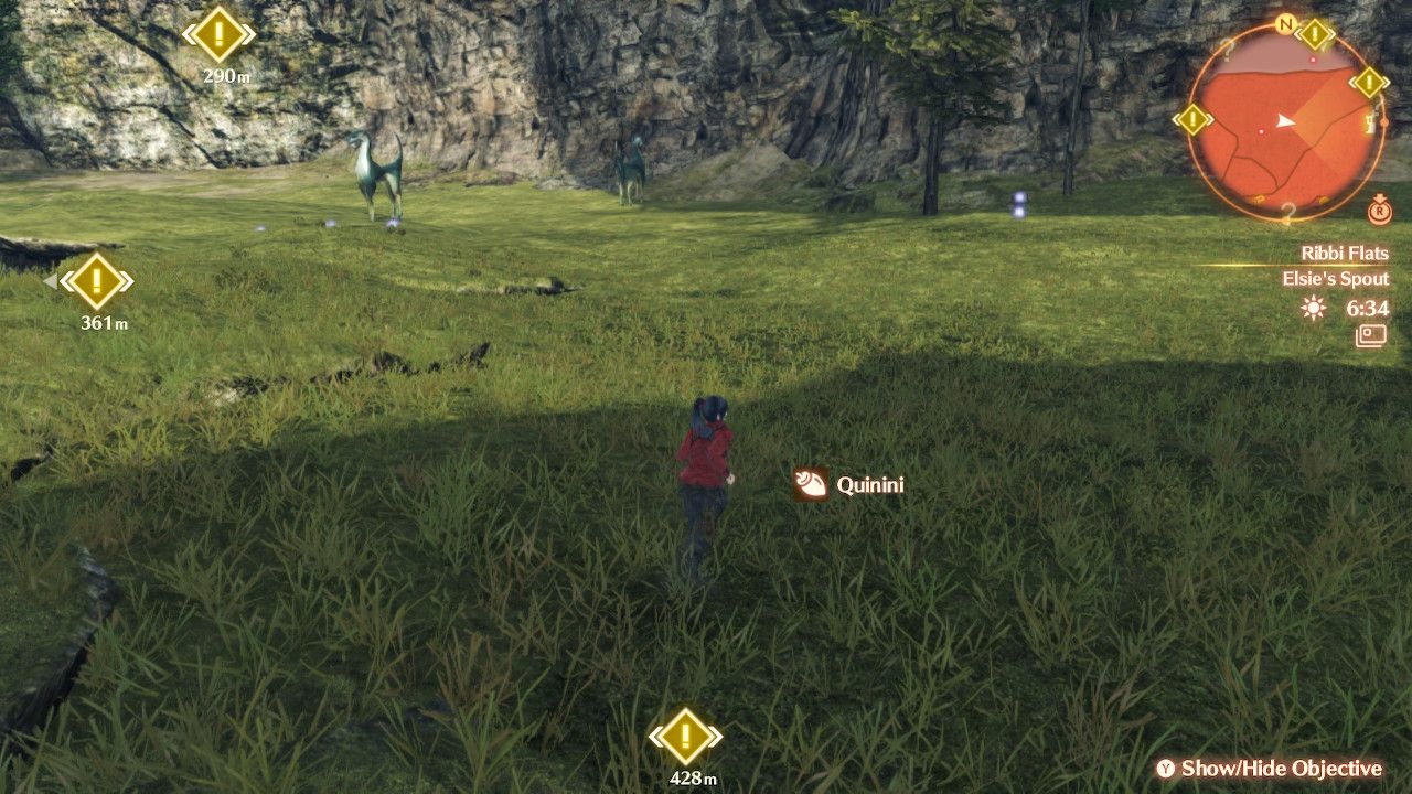 Xenoblade Chronicles 3 looking for glowing objects in a grassy field