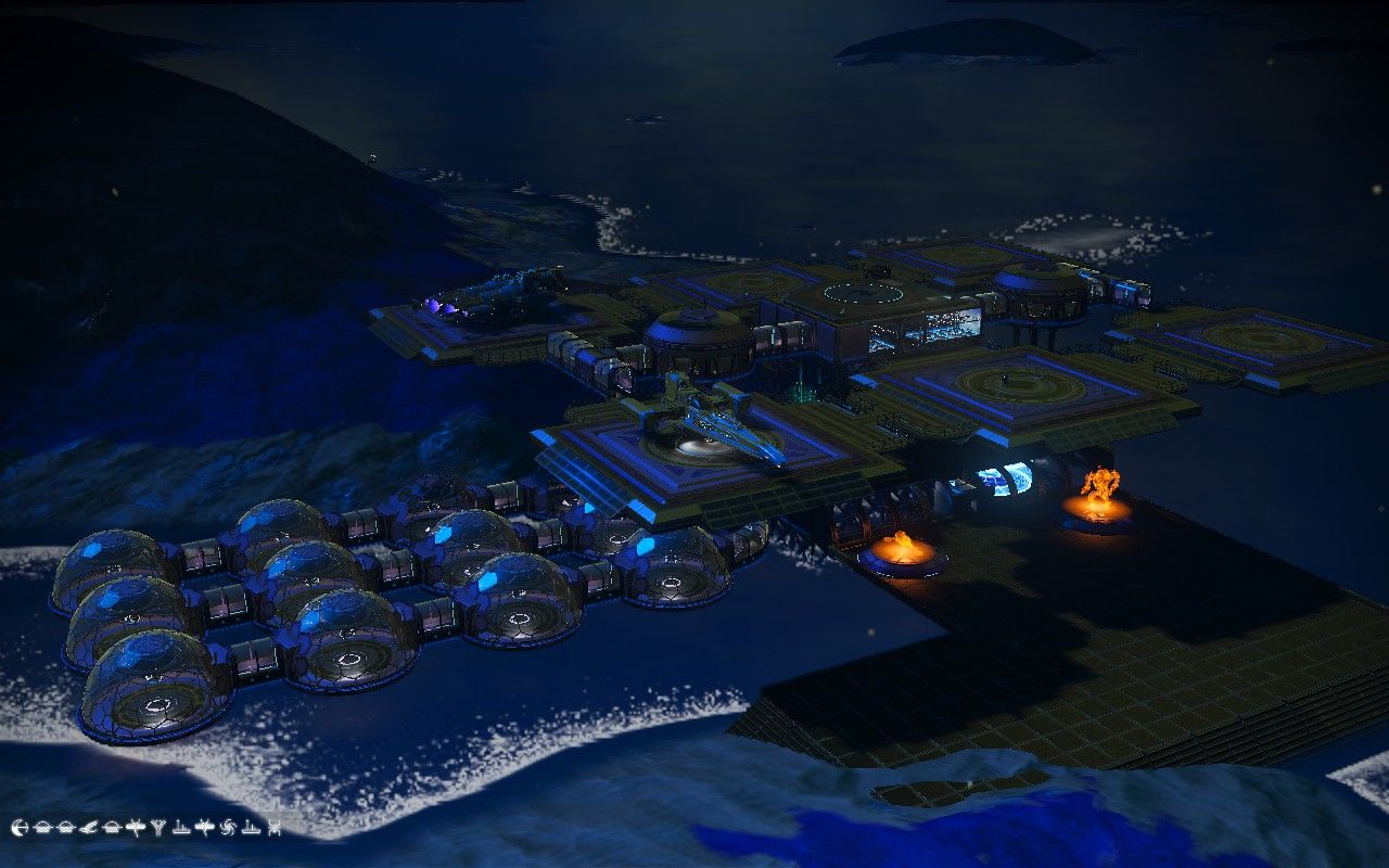 Image showing a player's base in No Man's Sky. It serves as an easy resource farm for new players.