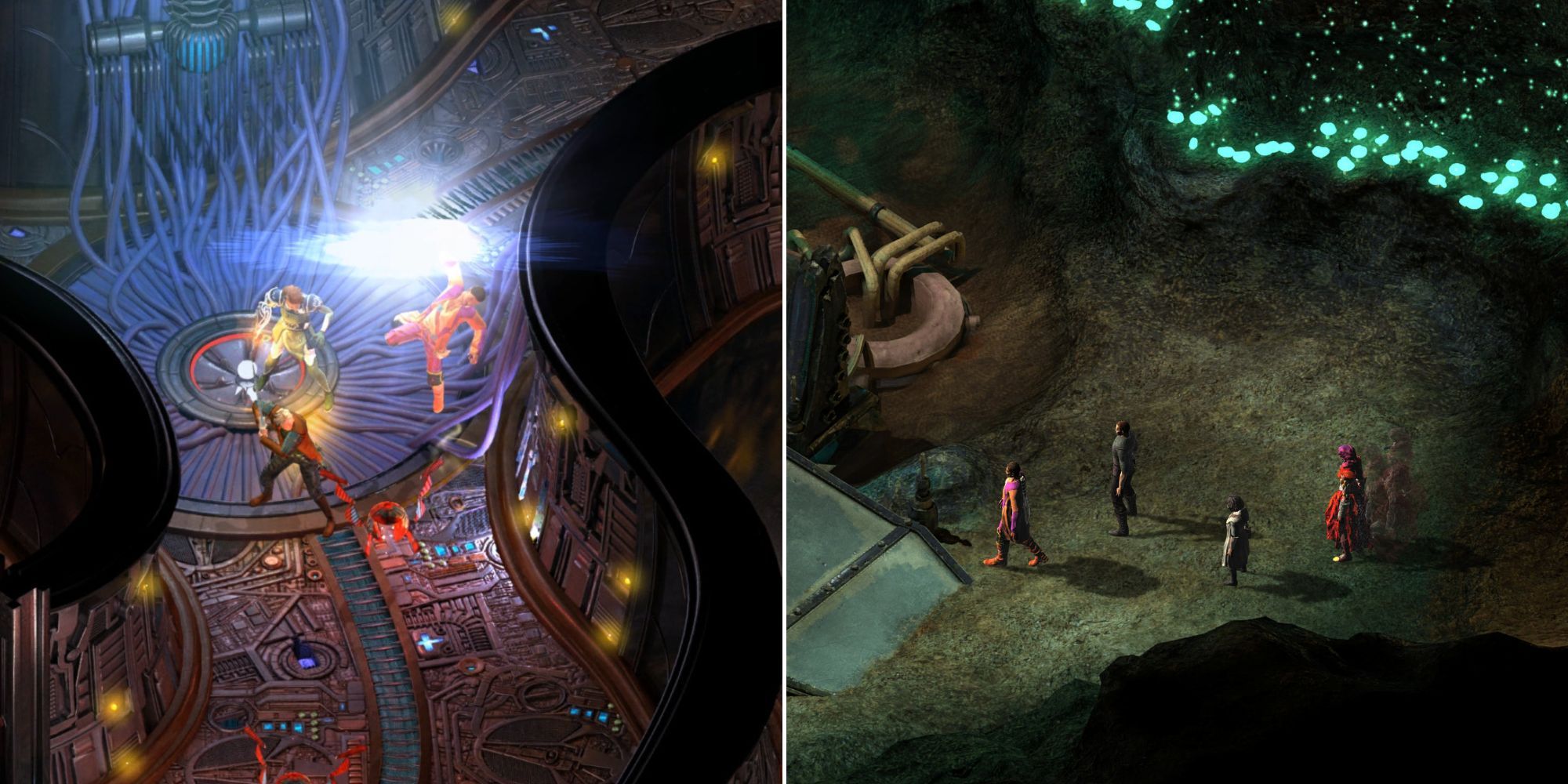 Tides of Numenera split image. Gameplay and combat in featured photos.