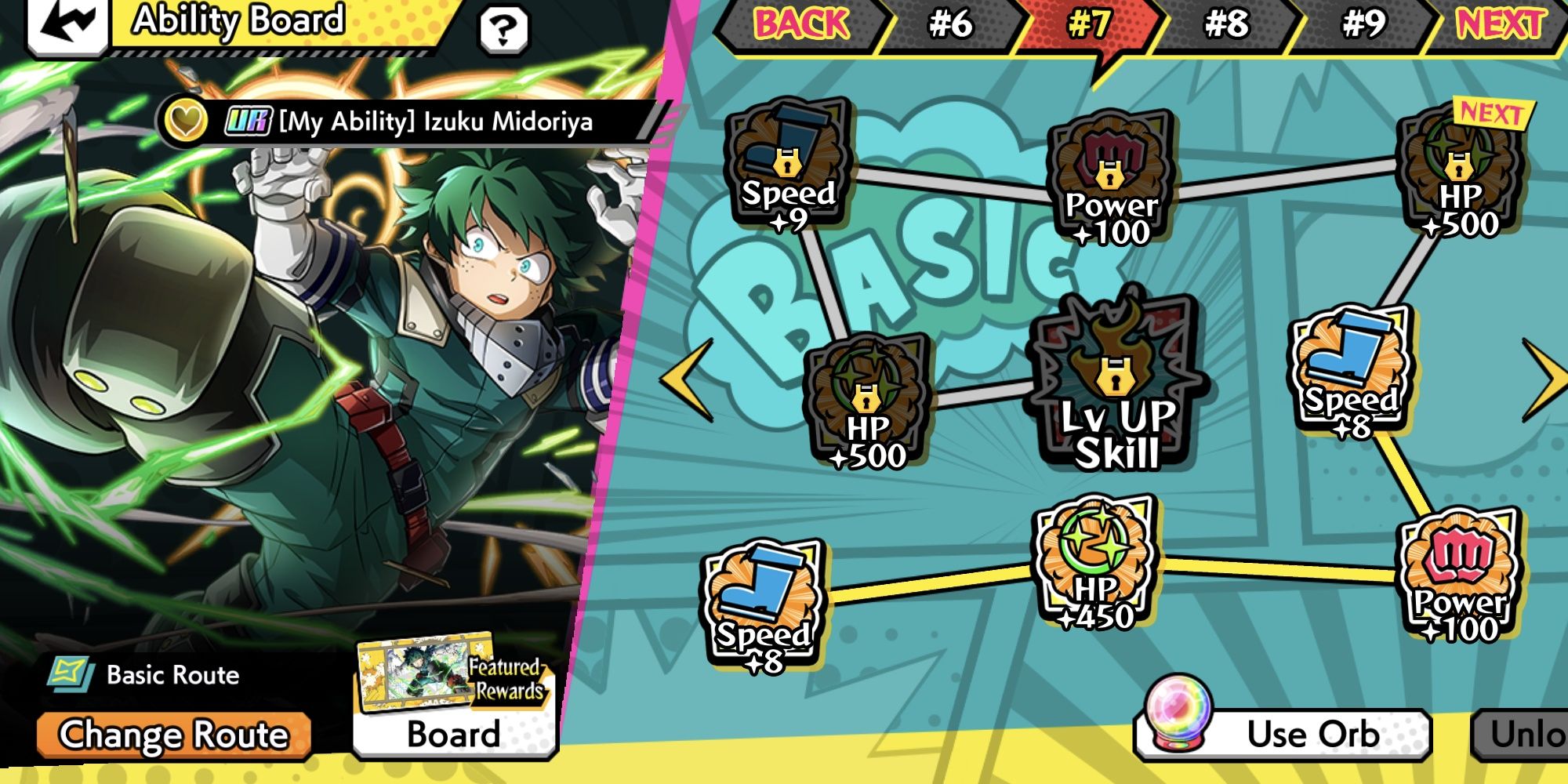 Ability Board featuring Deku and board progression