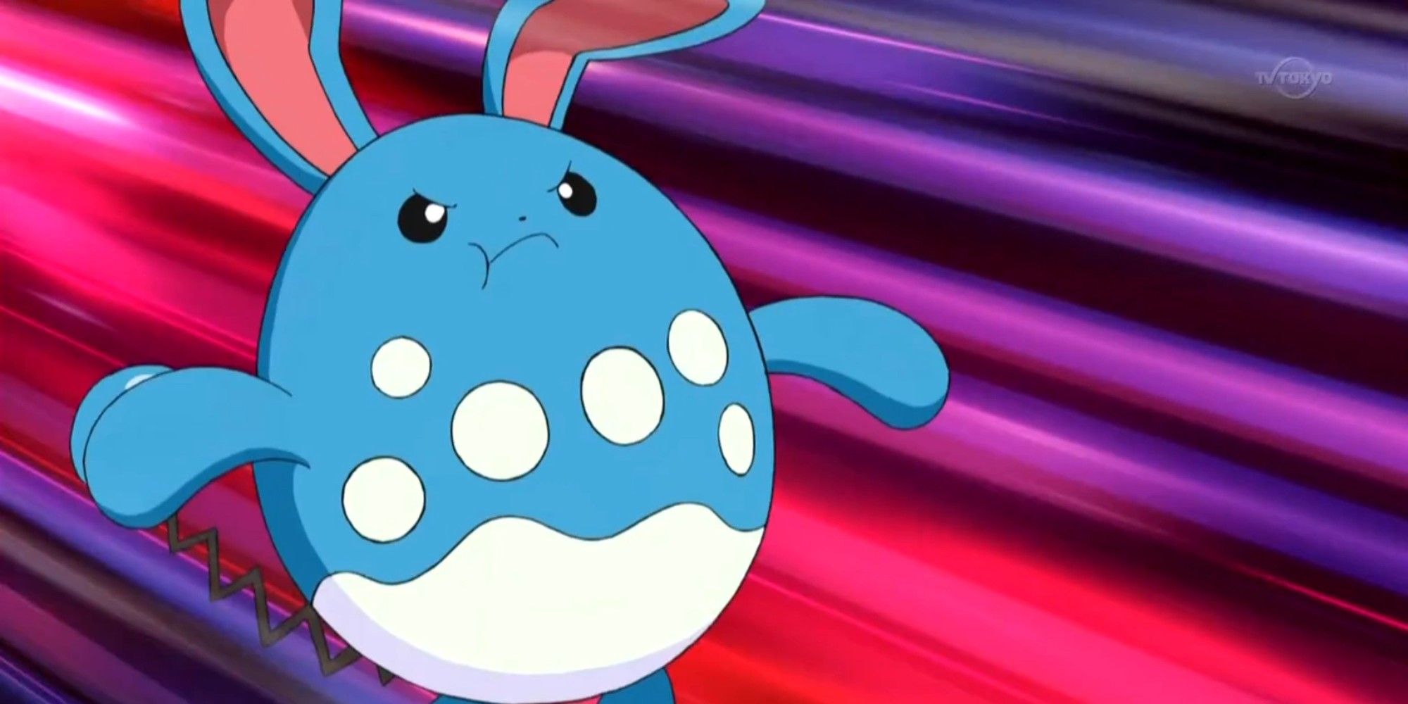 Azumarill from the anime looking angry, ready to attack