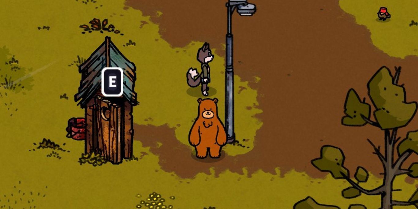 Bear and Breakfast: Anni standing next to a lamppost and wooden shack.