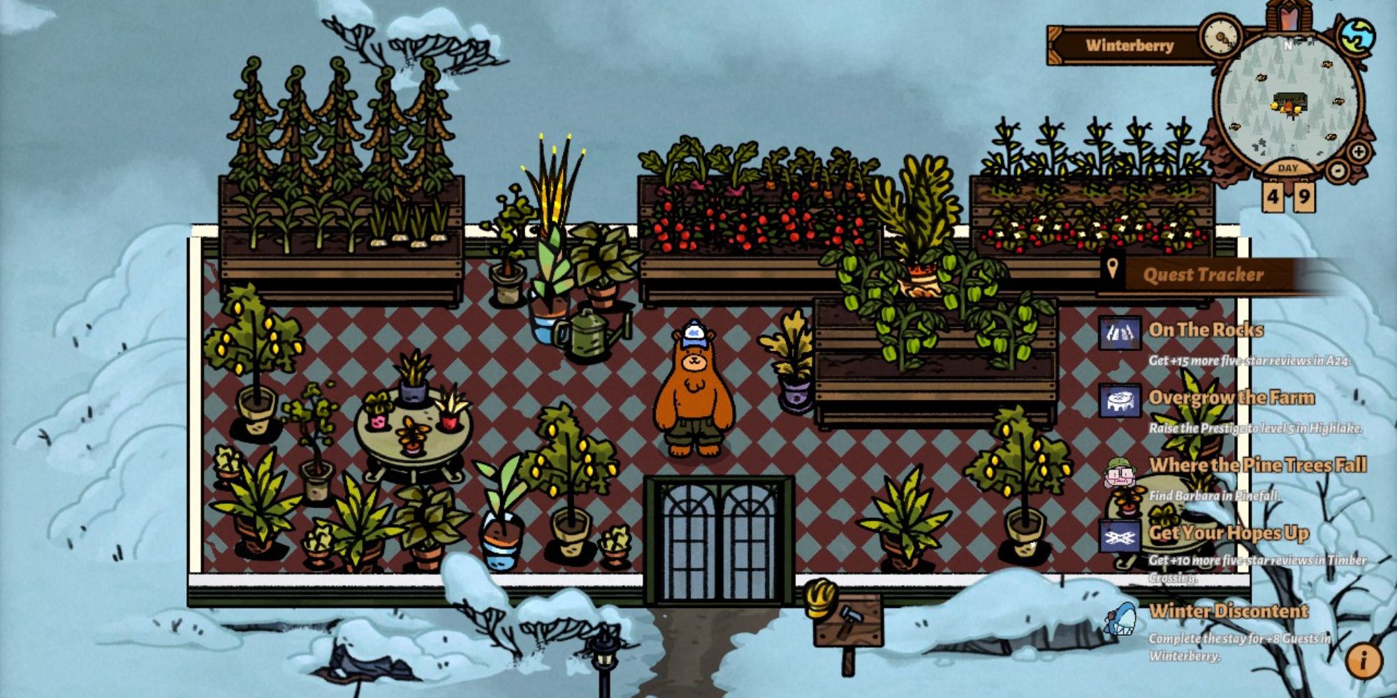 Bear and Breakfast greenhouse in winterberry