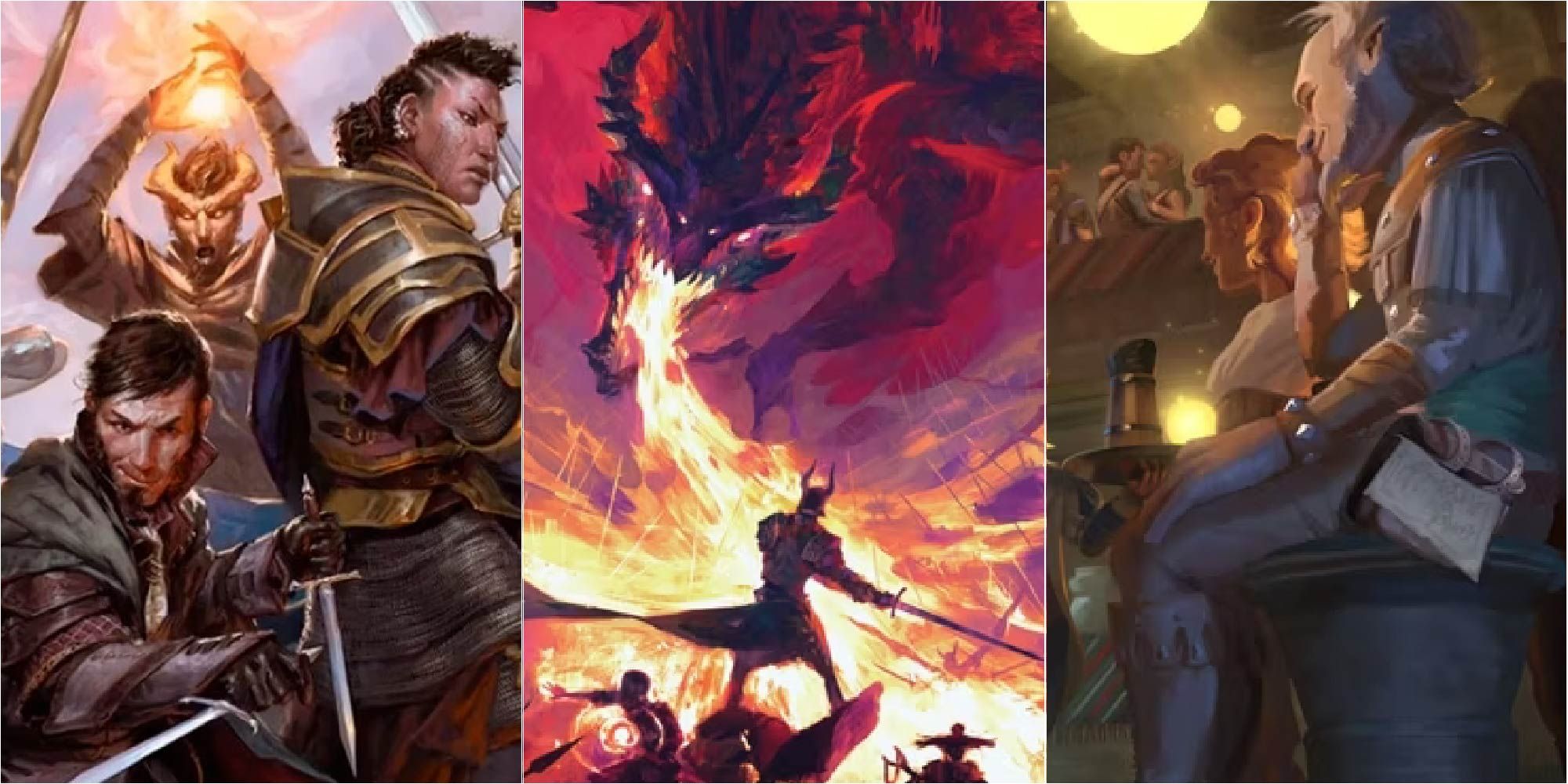 A montage of Dungeons and Dragons (D&D) artworks, featuring moments where DMs could change the outcome