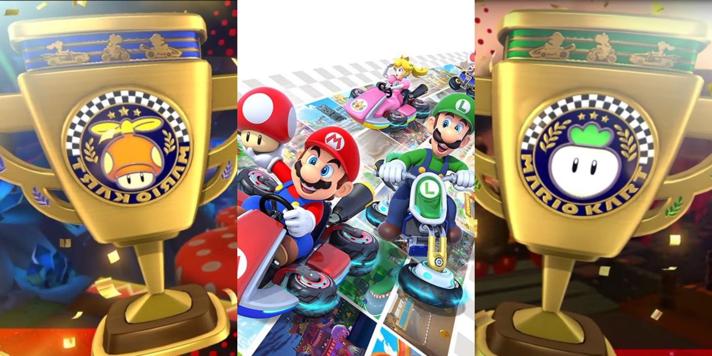 The propeller cup trophy, Mario, Luigi, Peach, and Toad Racing, the turnip cup trophy