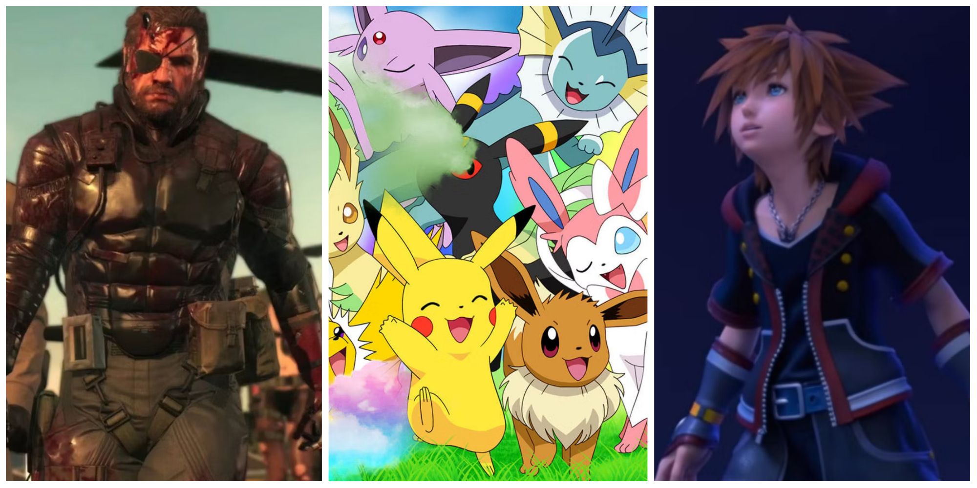a collage of images from metal gear solid, pokemon, and kingdom hearts