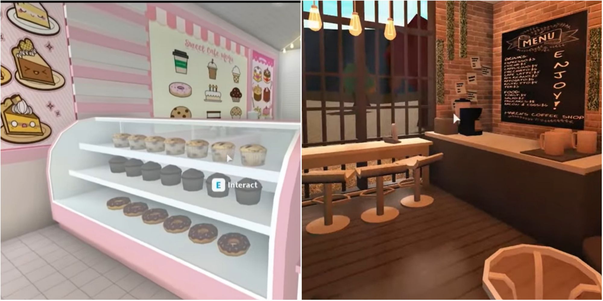 two images of different roblox cafes