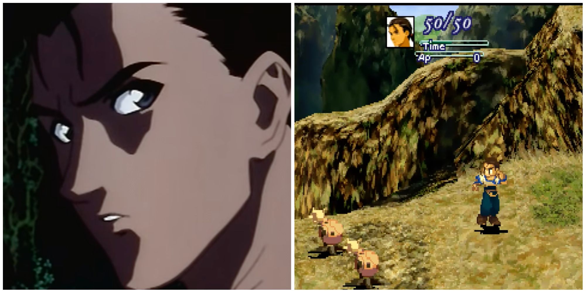 Fei Fong Wong Xenogears Animated cutscene on left, in game model on right