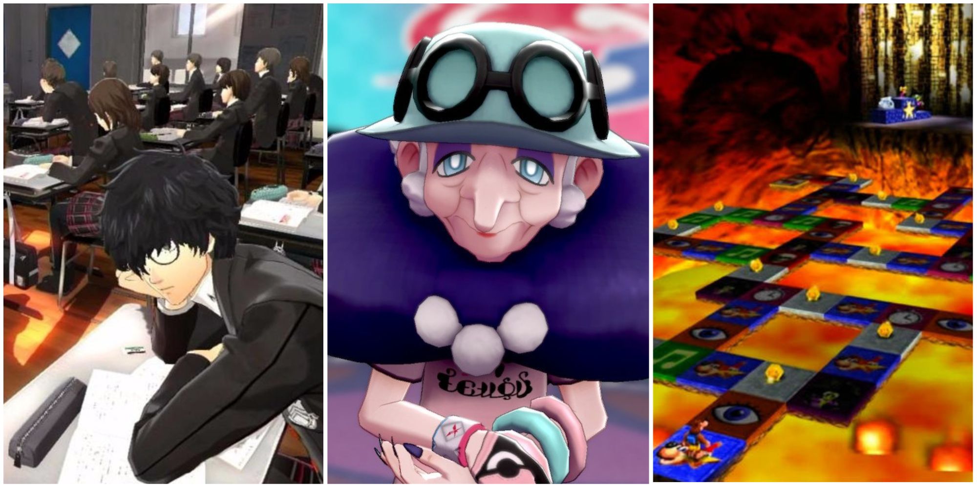 Joker from Persona 5, Opal from Pokemon, and the quiz board from Banjo Kazooie