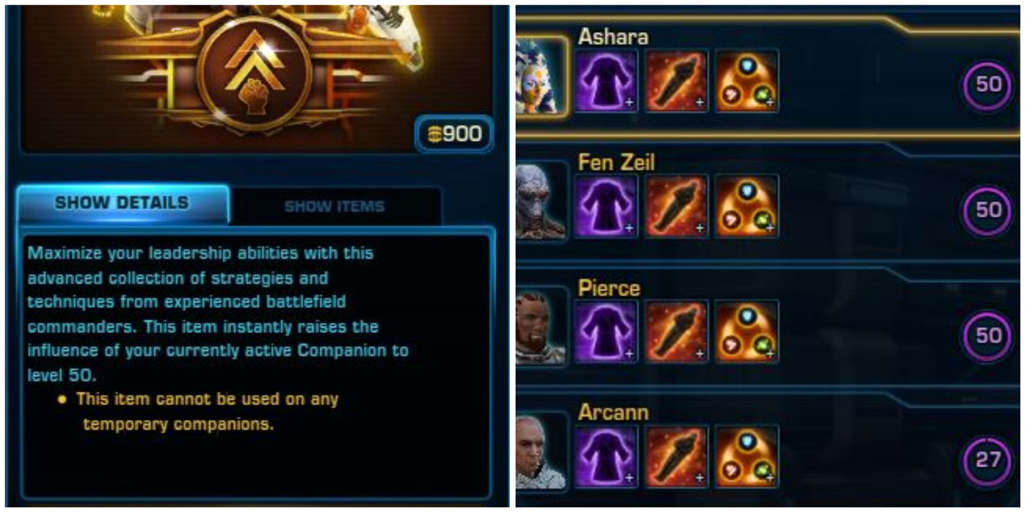 SWTOR Commander's Compendium with companion window