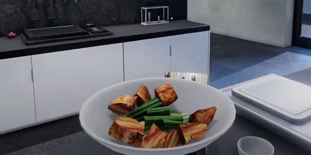 Kung Pao Chicken plated and ready to be served in Cooking Simulator.